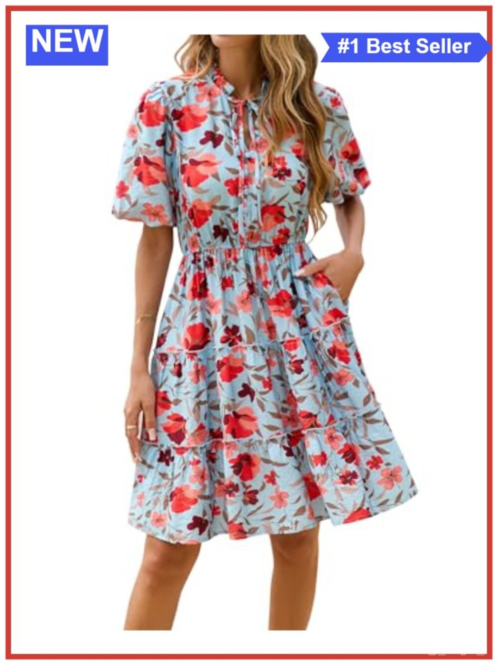 Women Summer Floral V Neck Short Sleeve Tiered Ruffle Boho Swing Mini Dress